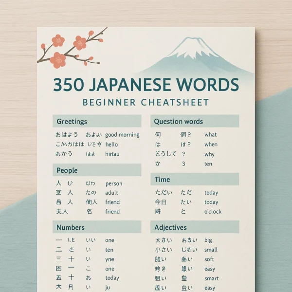 350 Japanese Words – Beginner Cheatsheet